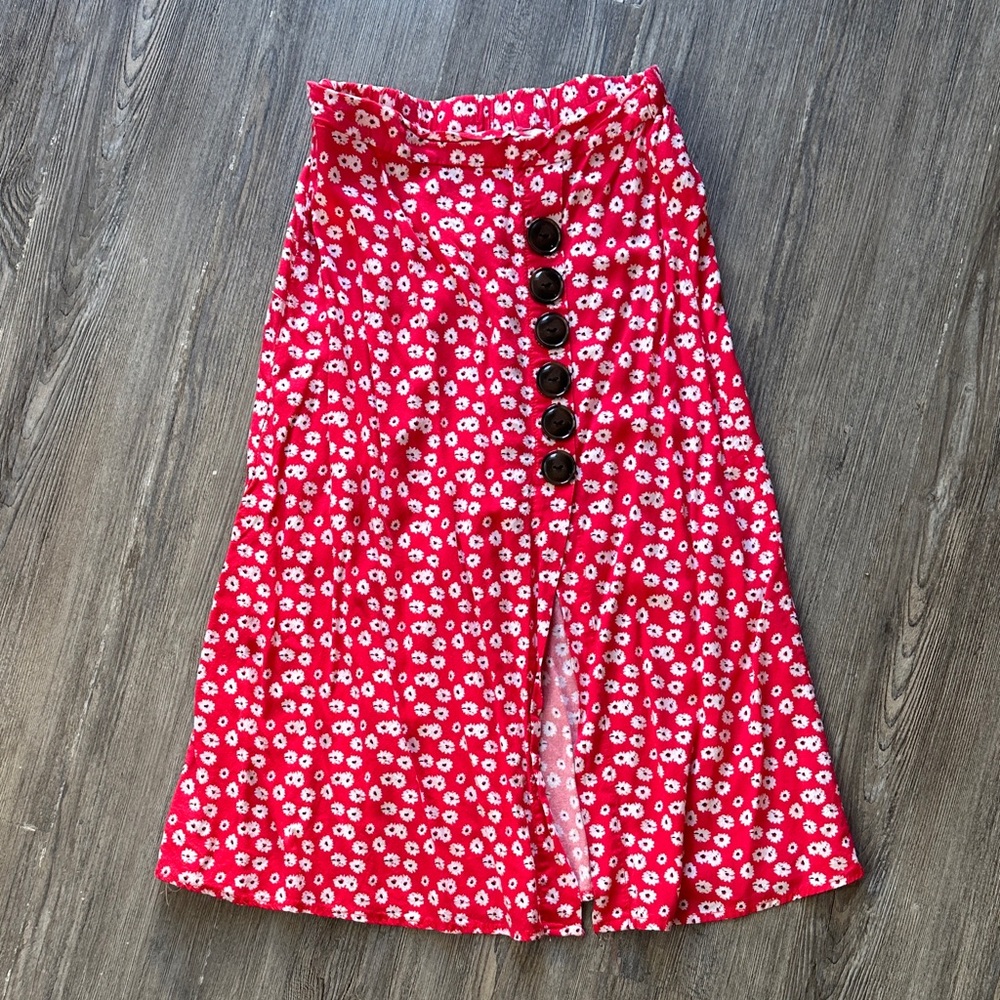 Chic Red Floral A-Line Skirt